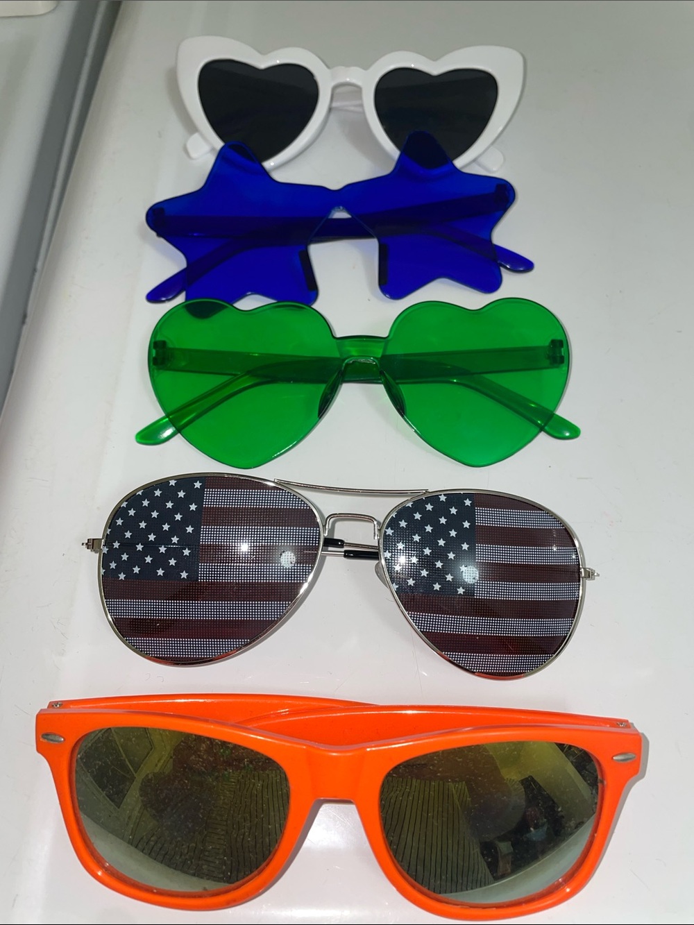 Novelty Sunglasses Assortment – Green, Blue, White, Silver, Orange